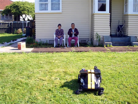Kevin's remote controlled lawnmower in action